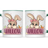 Adorable Personalised Bunny Mug for Kids – Custom Name Easter Gift – Cute Girl Bunny with Carrots & Eggs – Ceramic or Enamel Cup – NZ Made