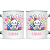 Personalised Easter Bunny Mug – Custom Name Kids Cup with Colourful Eggs & Flowers – Cute Girl Bunny Gift – Ceramic or Enamel – NZ Made