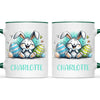 Personalised Easter Bunny Mug – Custom Name Cup for Kids – Happy Sketch Bunny with Colourful Eggs – Ceramic or Enamel – NZ Made