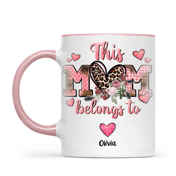 Personalised Mother’s Day Mug – “This Mum Belongs To” with Custom Heart Colours & Kids’ Names – Unique Gift for Mum