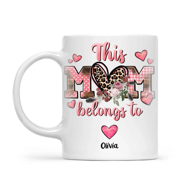 Personalised Mother’s Day Mug – “This Mum Belongs To” with Custom Heart Colours & Kids’ Names – Unique Gift for Mum