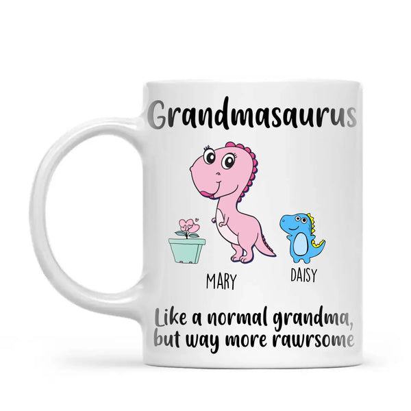 Personalised Grandmasaurus Mug – Add Up to 12 Baby Dinosaur Grandkids with Names – Fun & Cute Mother’s Day Gift for Grandma