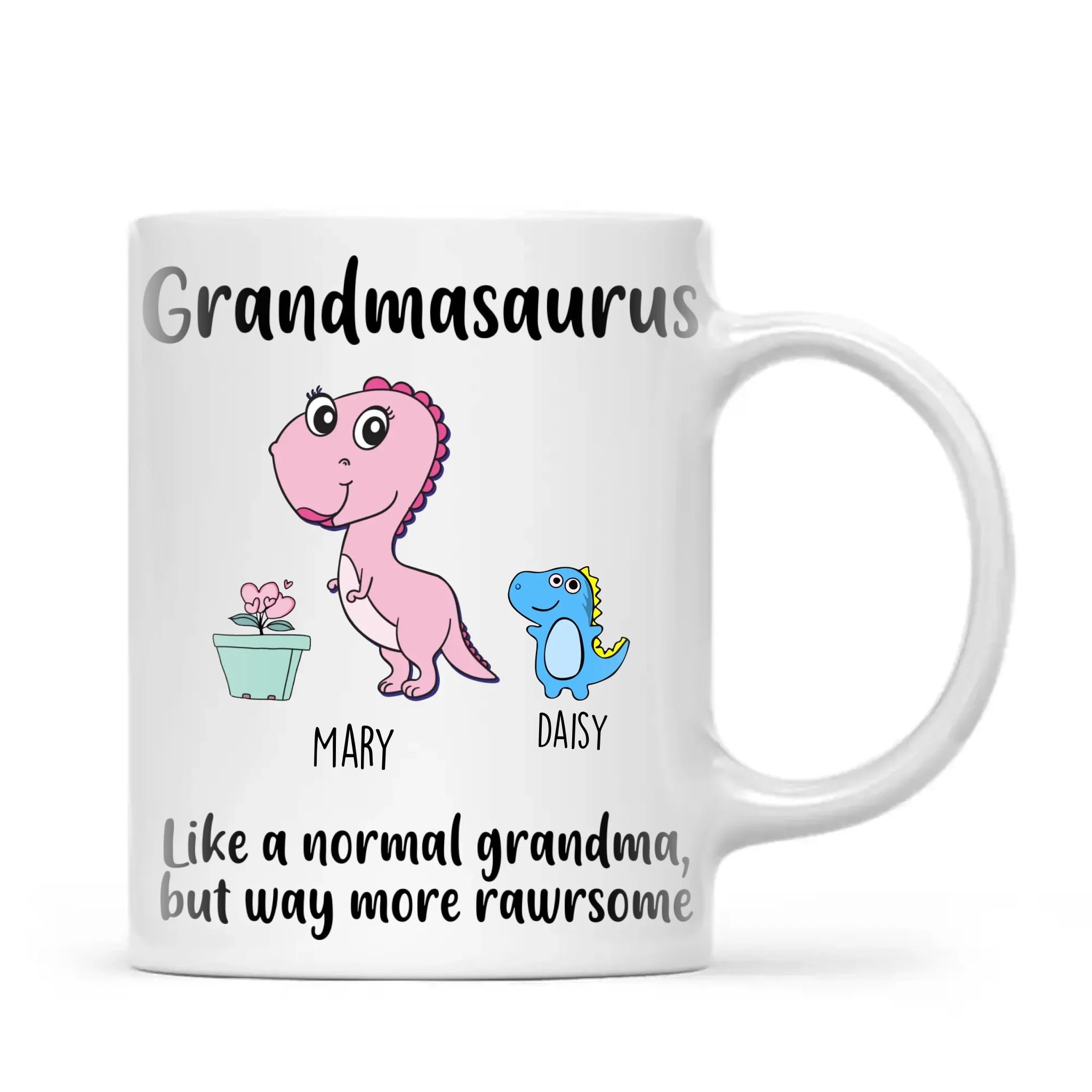 Personalised Grandmasaurus Mug – Add Up to 12 Baby Dinosaur Grandkids with Names – Fun & Cute Mother’s Day Gift for Grandma