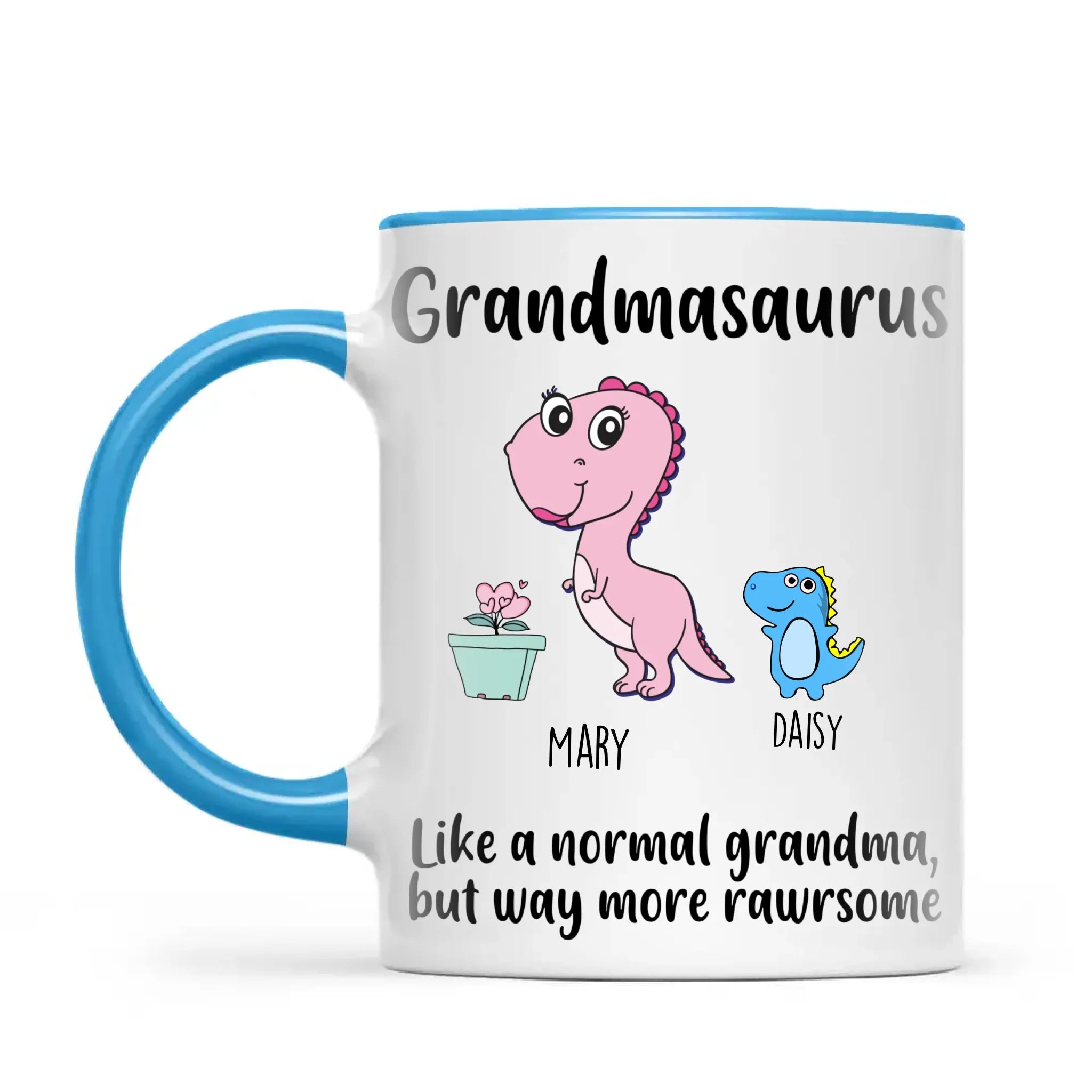Personalised Grandmasaurus Mug – Add Up to 12 Baby Dinosaur Grandkids with Names – Fun & Cute Mother’s Day Gift for Grandma