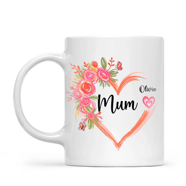 Personalised Floral Heart Mug for Mum – Custom Kids’ Names with Heart Icons – Thoughtful Mother’s Day Gift Made in NZ