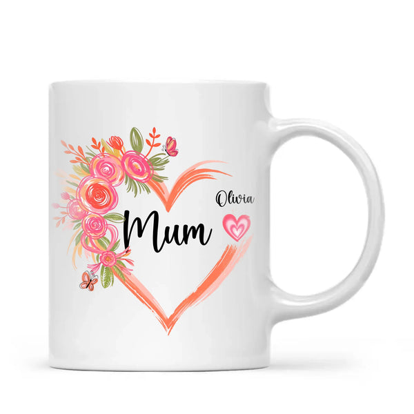 Personalised Floral Heart Mug for Mum – Custom Kids’ Names with Heart Icons – Thoughtful Mother’s Day Gift Made in NZ