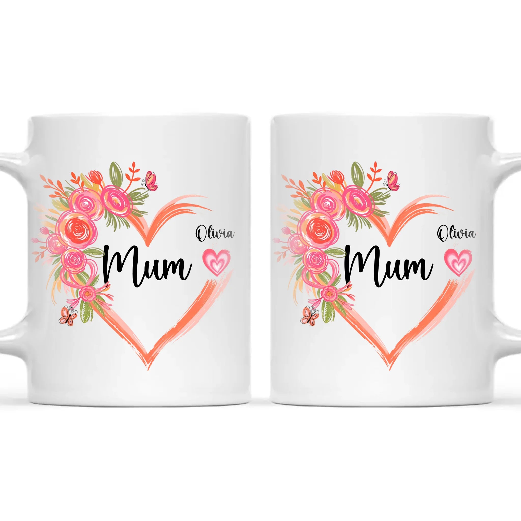 Personalised Floral Heart Mug for Mum – Custom Kids’ Names with Heart Icons – Thoughtful Mother’s Day Gift Made in NZ