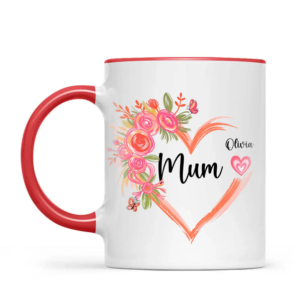 Personalised Floral Heart Mug for Mum – Custom Kids’ Names with Heart Icons – Thoughtful Mother’s Day Gift Made in NZ