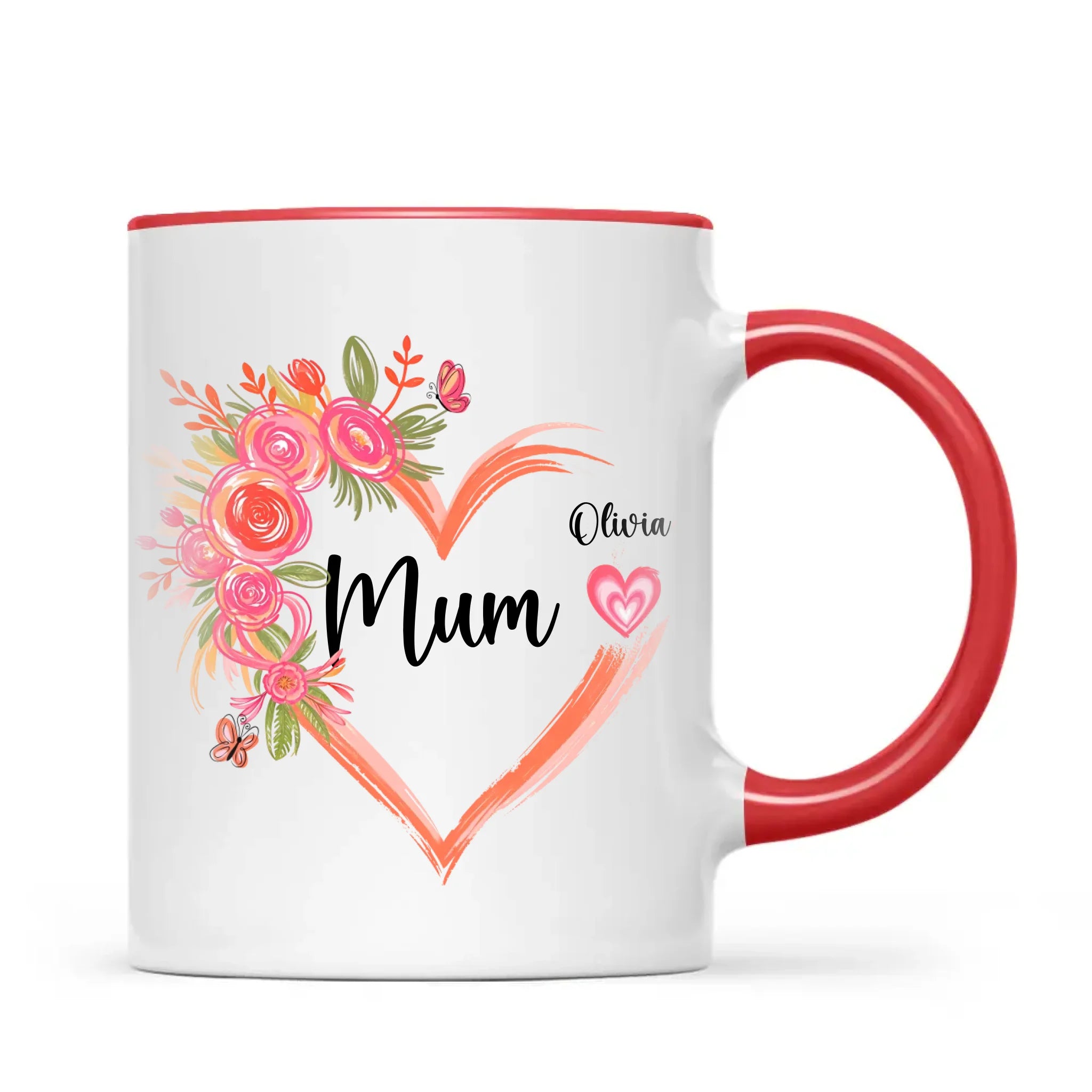 Personalised Floral Heart Mug for Mum – Custom Kids’ Names with Heart Icons – Thoughtful Mother’s Day Gift Made in NZ