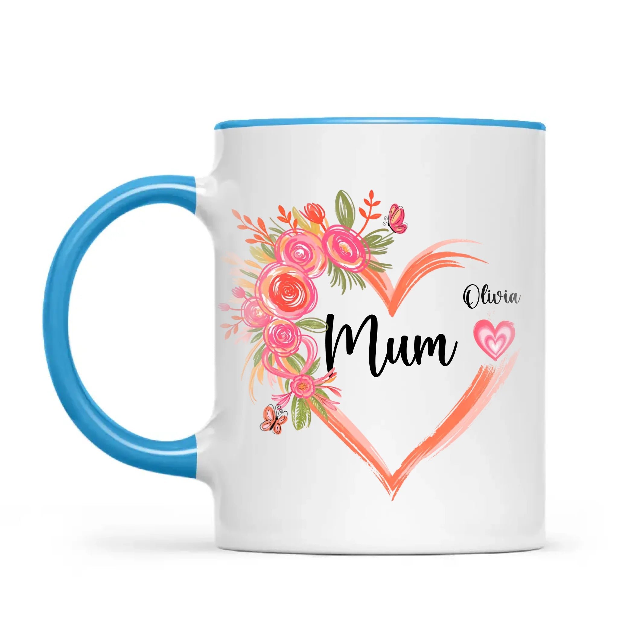 Personalised Floral Heart Mug for Mum – Custom Kids’ Names with Heart Icons – Thoughtful Mother’s Day Gift Made in NZ