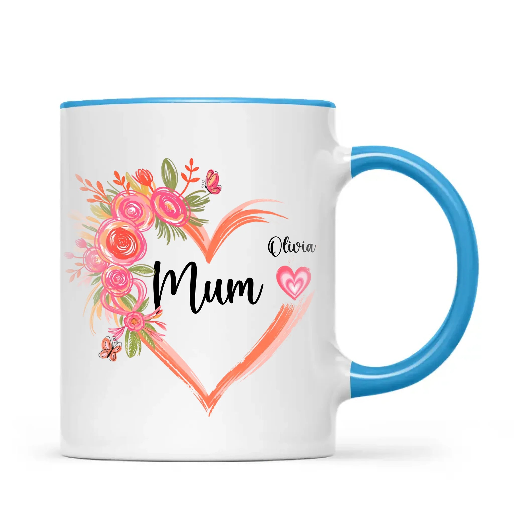 Personalised Floral Heart Mug for Mum – Custom Kids’ Names with Heart Icons – Thoughtful Mother’s Day Gift Made in NZ