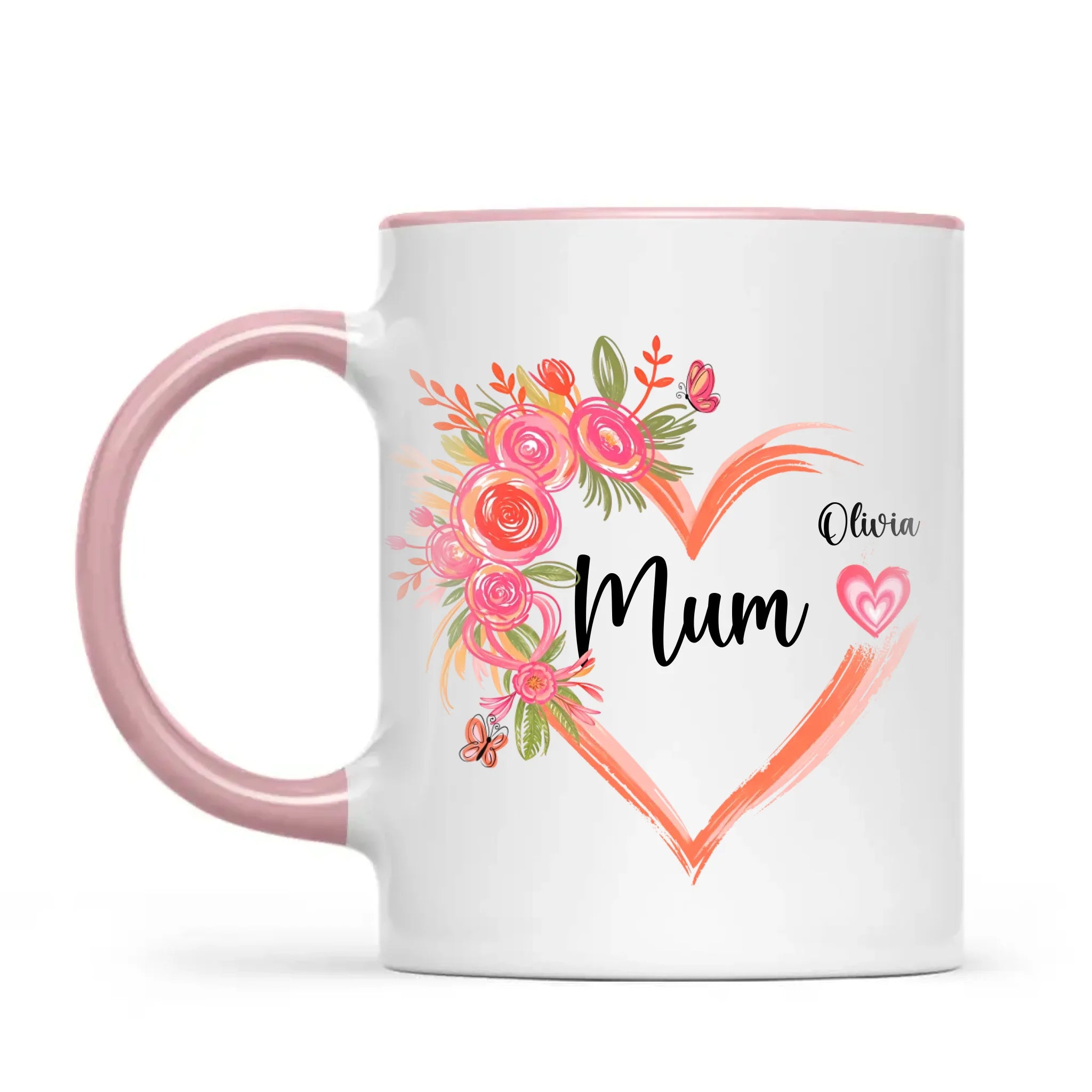 Personalised Floral Heart Mug for Mum – Custom Kids’ Names with Heart Icons – Thoughtful Mother’s Day Gift Made in NZ