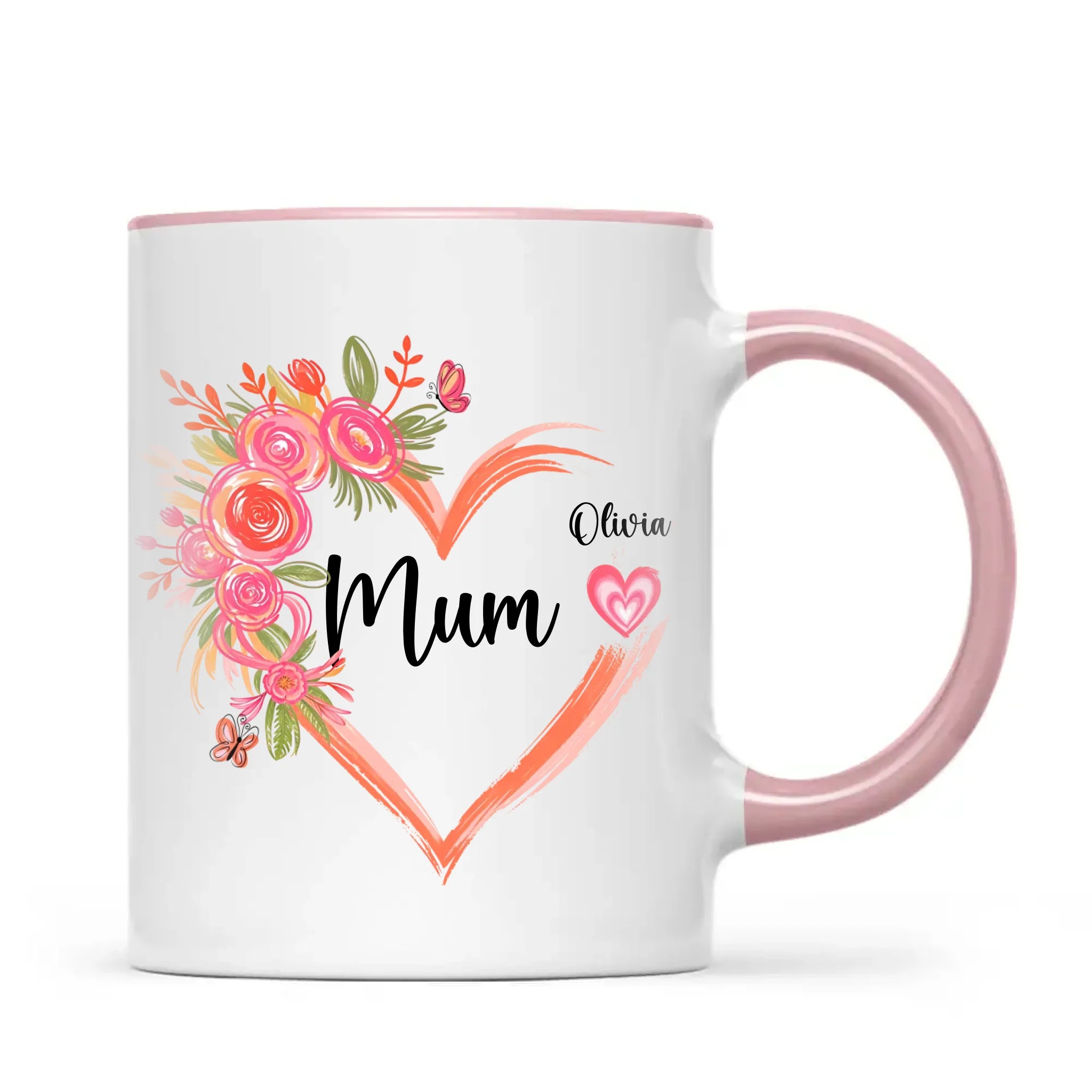Personalised Floral Heart Mug for Mum – Custom Kids’ Names with Heart Icons – Thoughtful Mother’s Day Gift Made in NZ