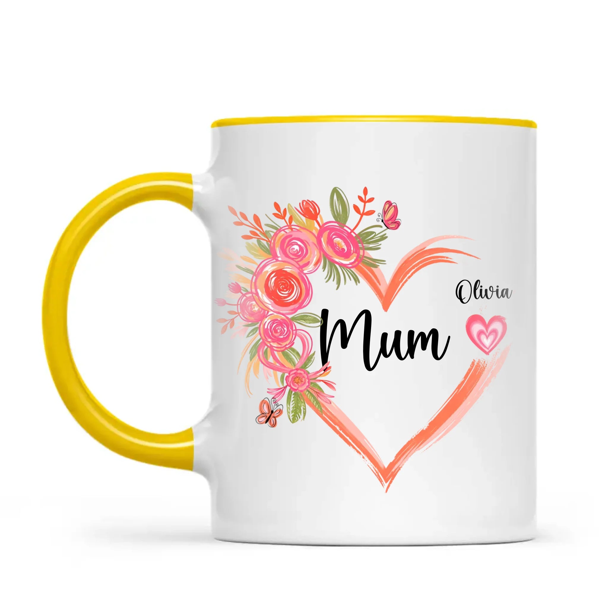 Personalised Floral Heart Mug for Mum – Custom Kids’ Names with Heart Icons – Thoughtful Mother’s Day Gift Made in NZ
