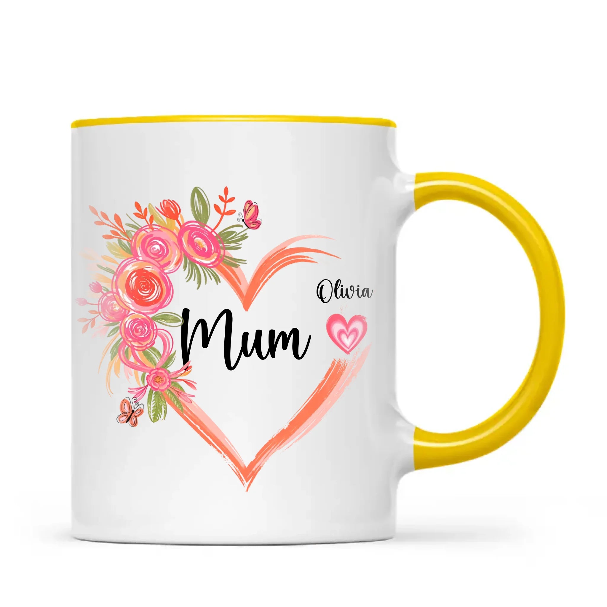 Personalised Floral Heart Mug for Mum – Custom Kids’ Names with Heart Icons – Thoughtful Mother’s Day Gift Made in NZ