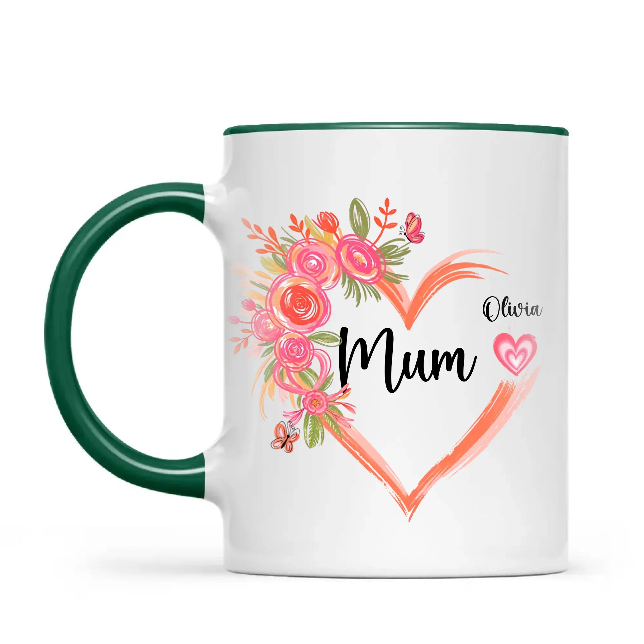 Personalised Floral Heart Mug for Mum – Custom Kids’ Names with Heart Icons – Thoughtful Mother’s Day Gift Made in NZ