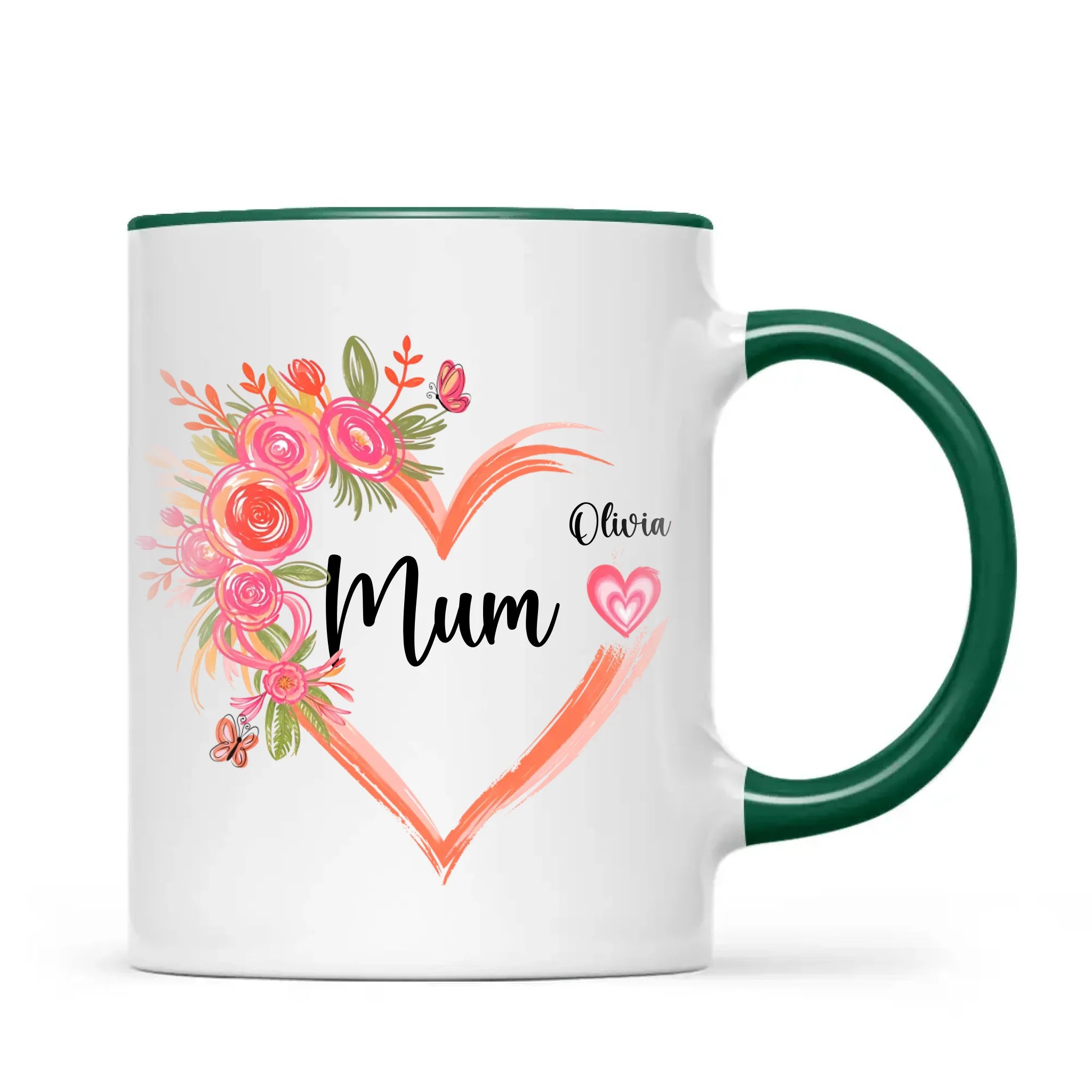 Personalised Floral Heart Mug for Mum – Custom Kids’ Names with Heart Icons – Thoughtful Mother’s Day Gift Made in NZ