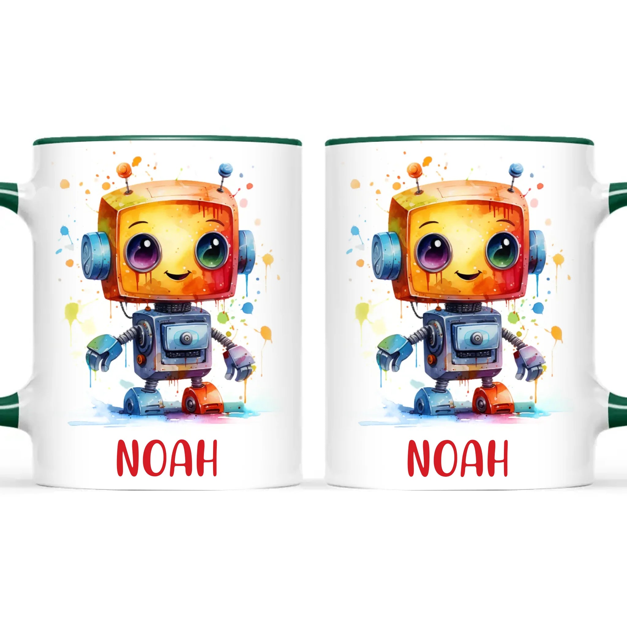 Personalised with Name, Colourful Robot Kids Mug – Customised Robot Character Cup for Children – Available in 11oz, 6oz & Enamel Options