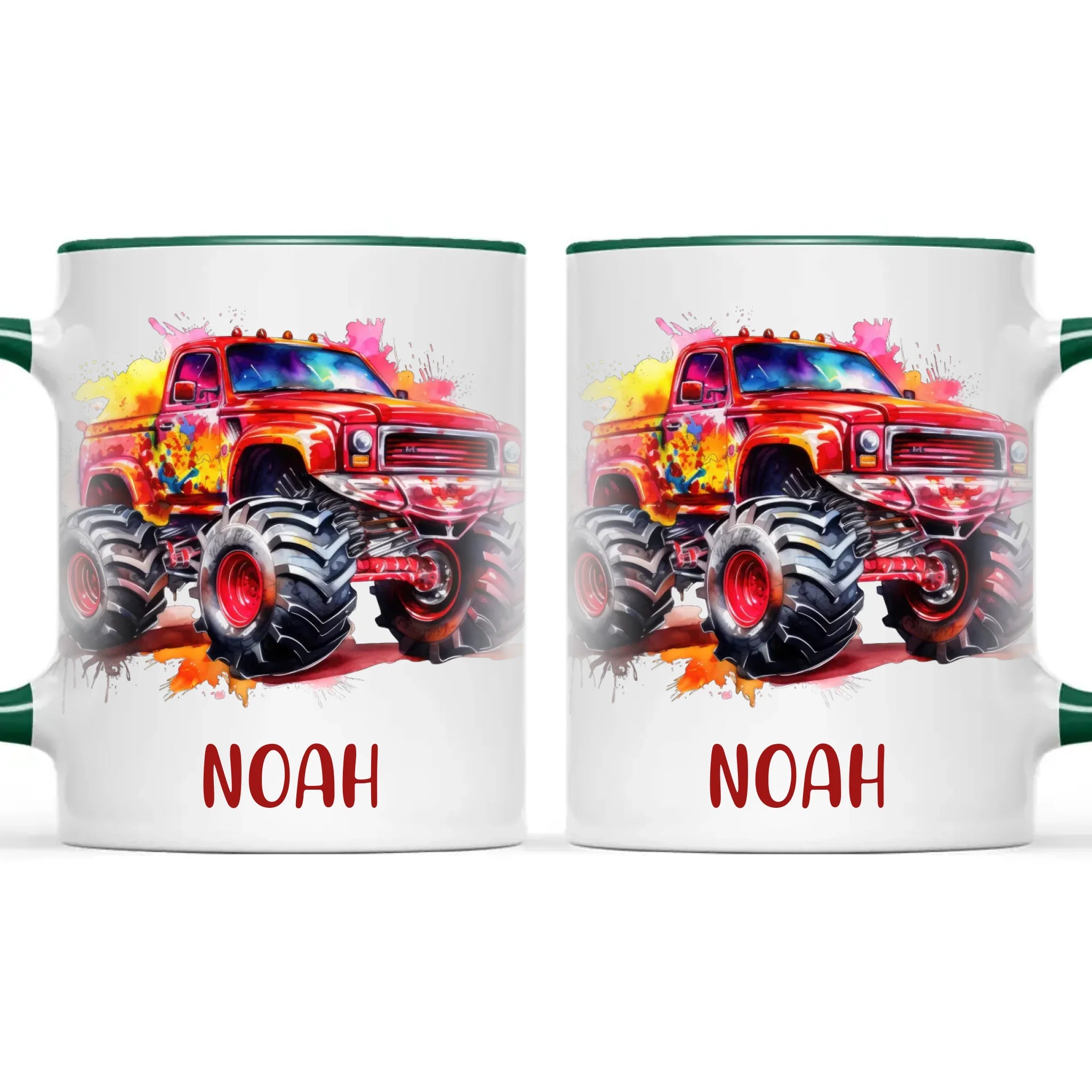 Personalised Red Monster Truck Cup - Custom Name Kids Mug - Off-Road Adventure - 11oz, 6oz or Enamel - NZ Made