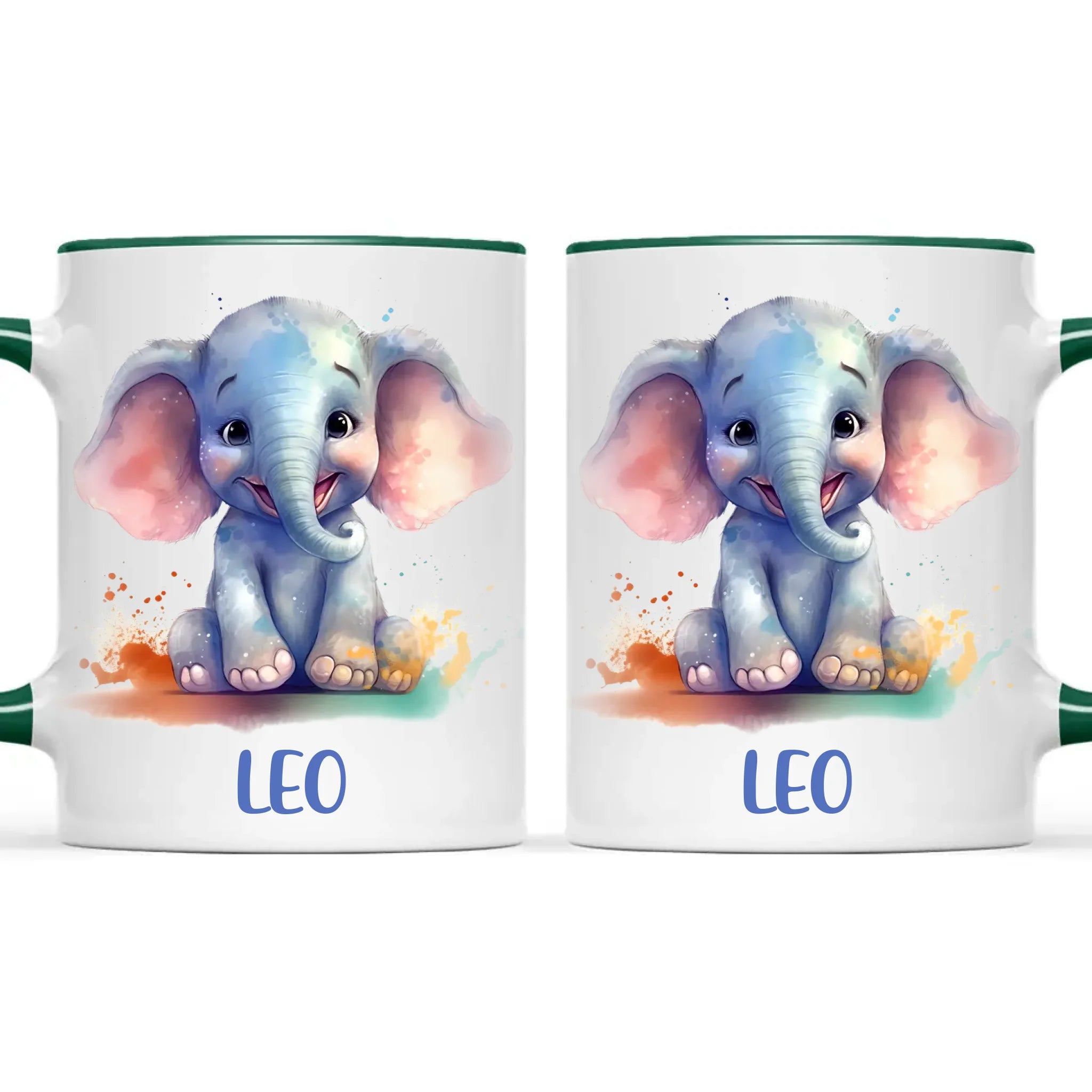 Personalised with Name, Cute Elephant Kids Mug – Customised Animal-Themed Cup for Children – Available in 11oz, 6oz & Enamel Options