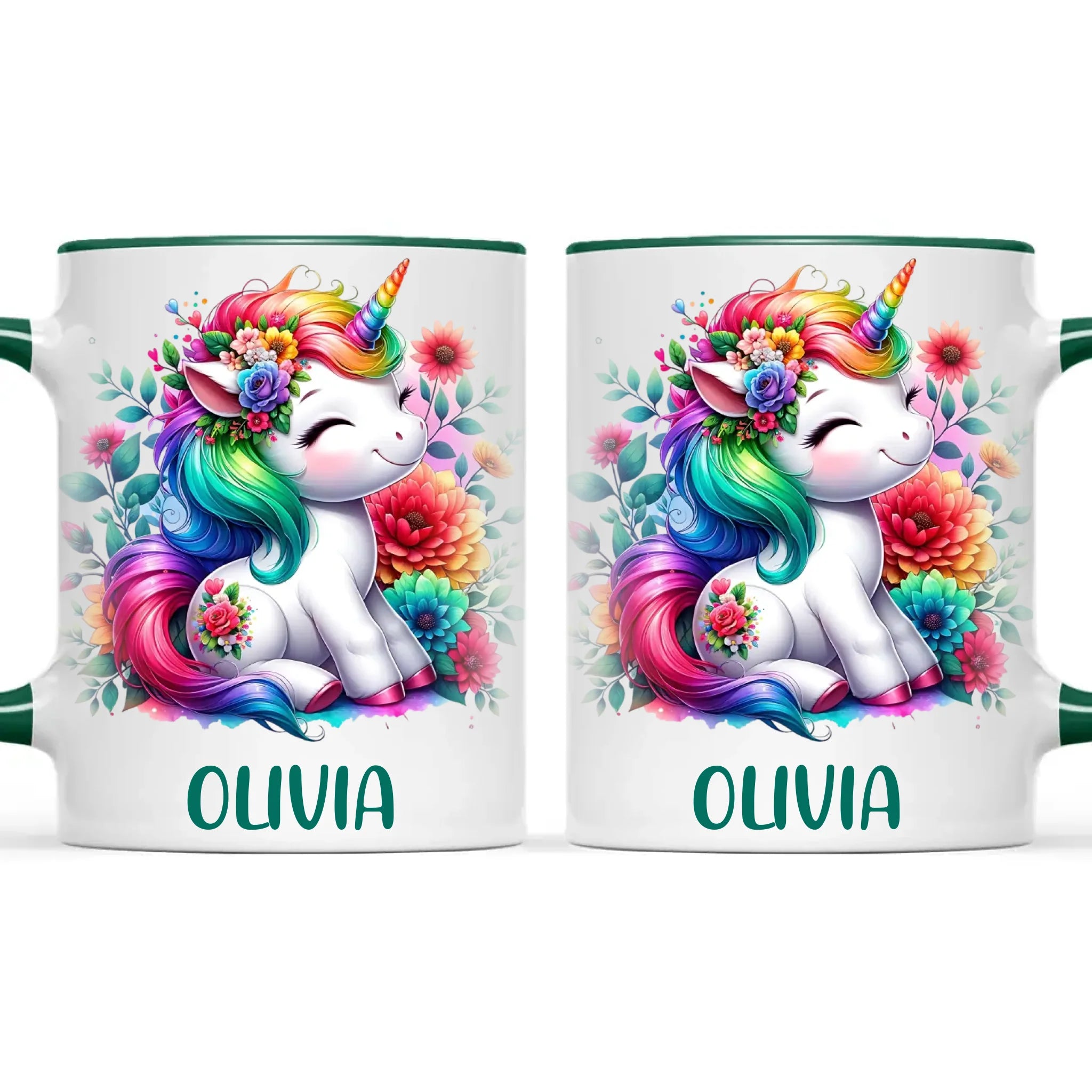 Personalised Unicorn Cup with Name - Custom Floral Rainbow Unicorn Mug for Kids - 11oz, 6oz or Enamel - New Zealand Gift