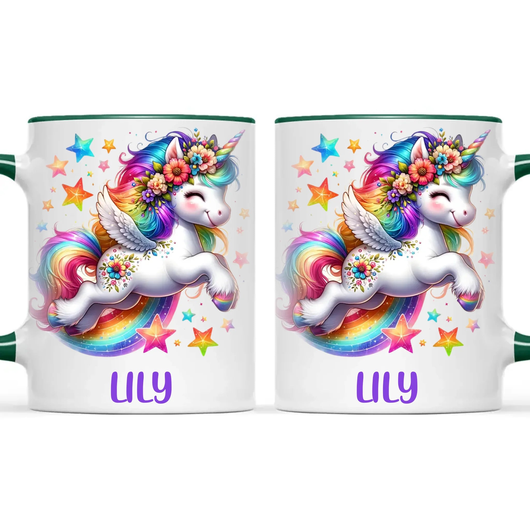Personalised with Name, Rainbow Unicorn Kids Mug – Customised Magical Unicorn Cup for Children – Available in 11oz, 6oz & Enamel Options