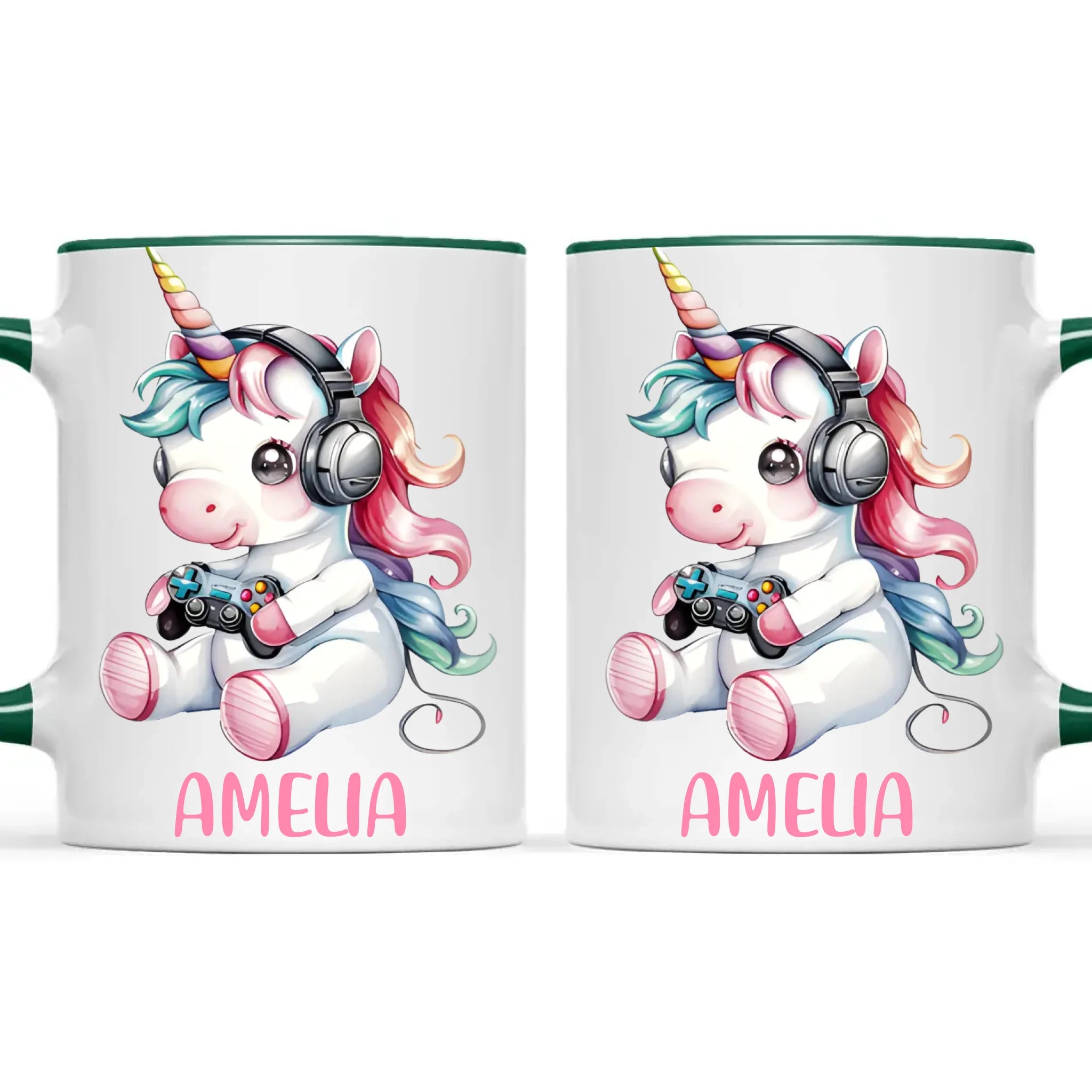 Personalised Gaming Unicorn Kids Cup - Custom Name Mug for Girls - 11oz, 6oz or Enamel Cup - Cute Gamer Unicorn Gift - NZ Made