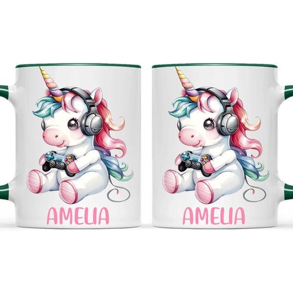 Personalised Gaming Unicorn Kids Cup - Custom Name Mug for Girls - 11oz, 6oz or Enamel Cup - Cute Gamer Unicorn Gift - NZ Made