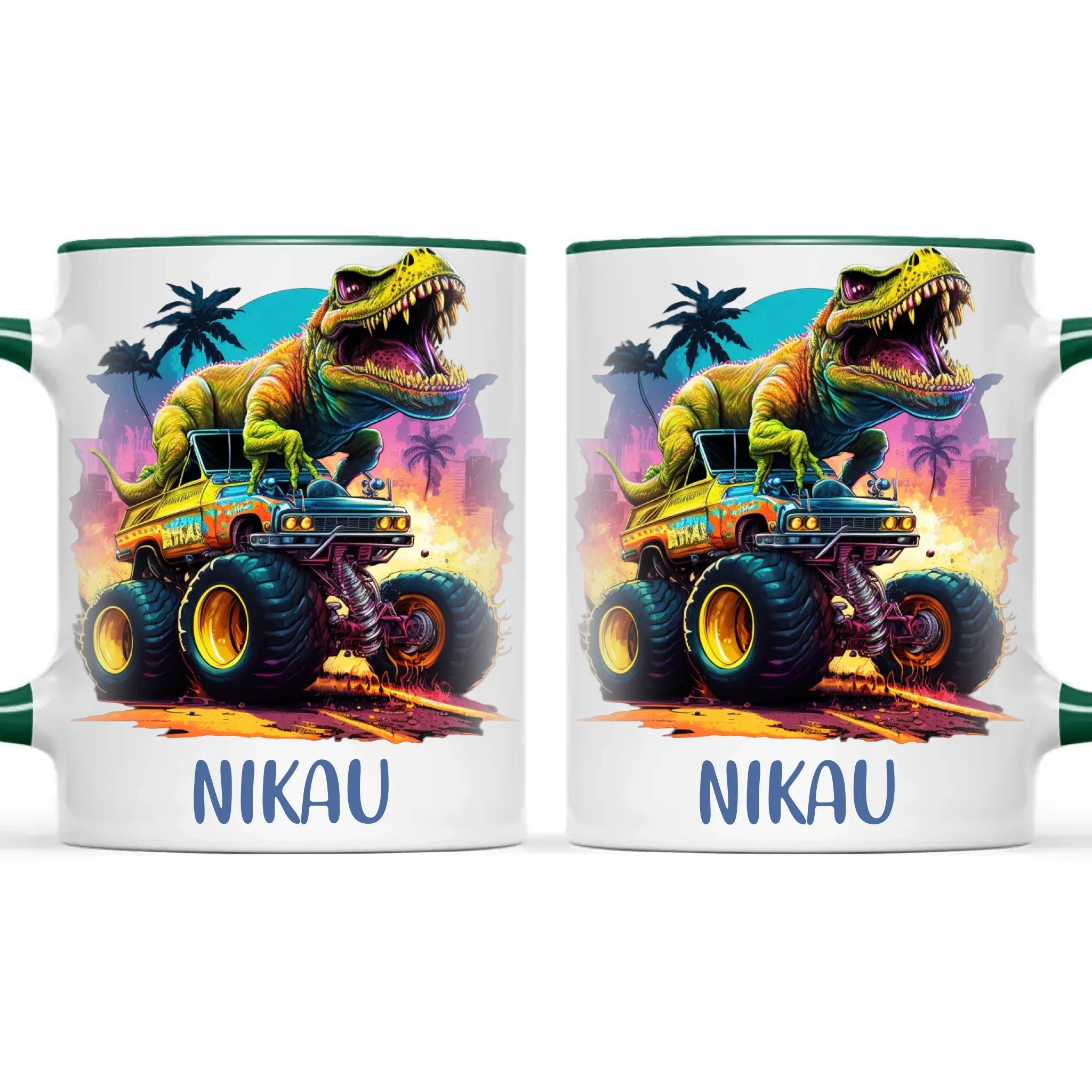 Personalised Dinosaur Monster Truck Kids Cup - Custom Name 11oz, 6oz & Enamel Cup - Fun Dino Gift for Boys & Girls - NZ Made
