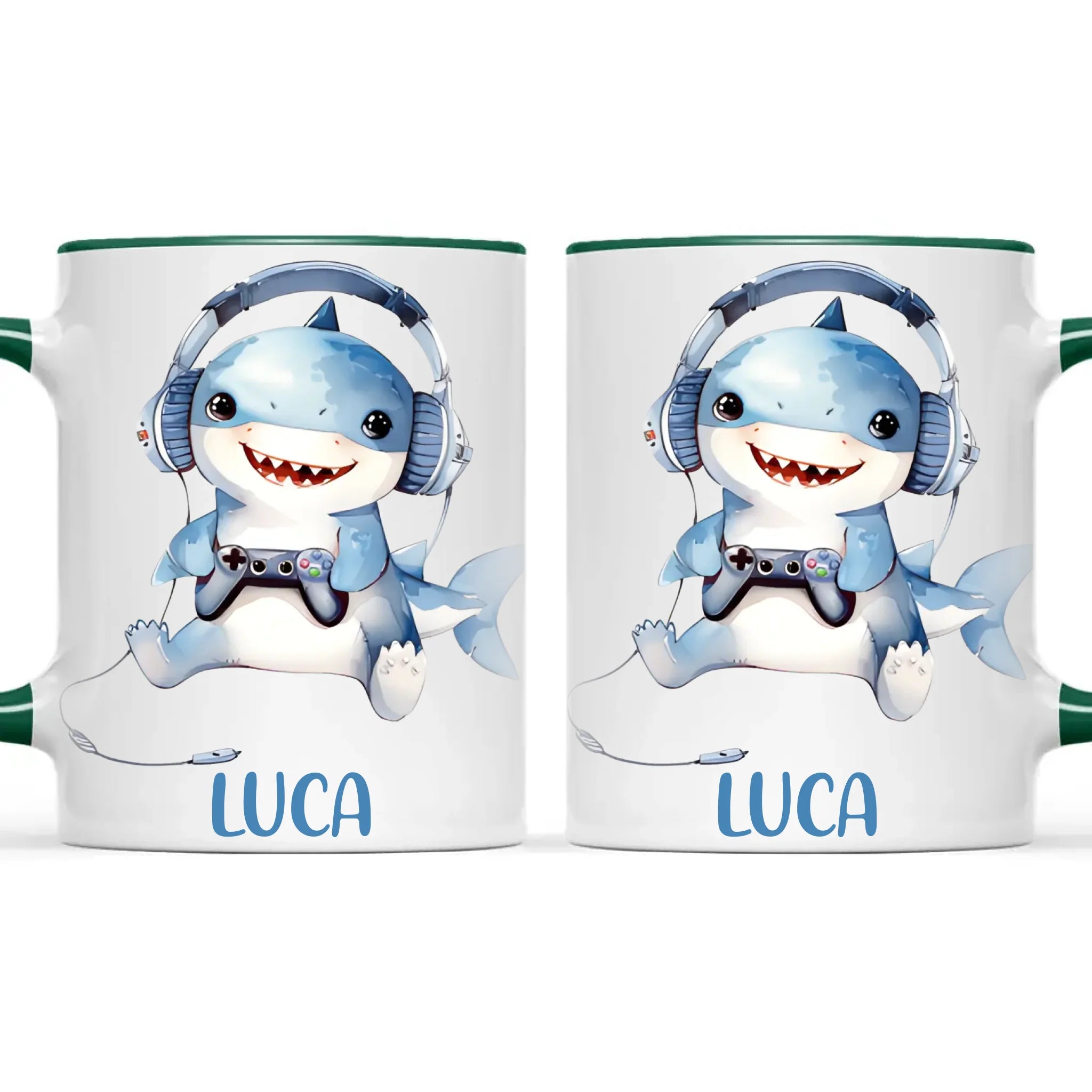 Personalised Gaming Shark Kids Cup - Custom Name Cup - 11oz, 6oz or Enamel - Cute Gamer Shark Gift - NZ Made