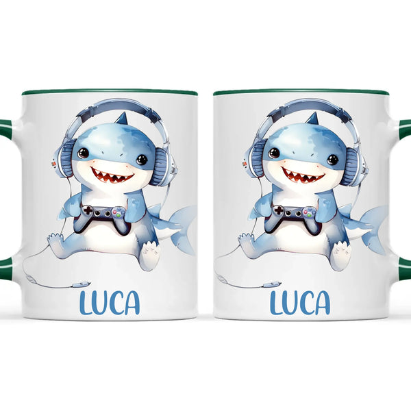 Personalised Gaming Shark Kids Cup - Custom Name Cup - 11oz, 6oz or Enamel - Cute Gamer Shark Gift - NZ Made