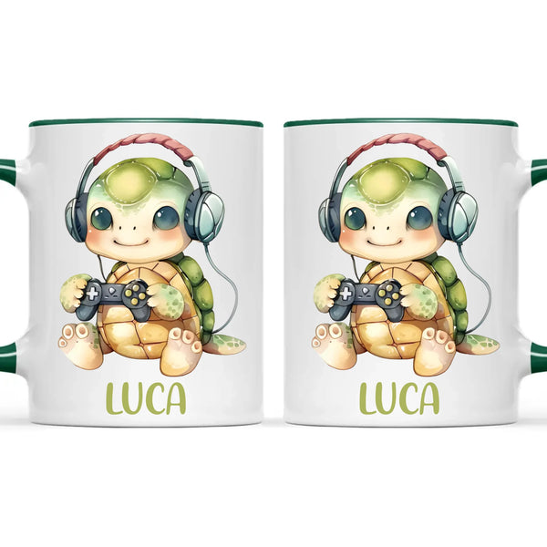 Personalised Gaming Turtle Kids Cup - Custom Name Cup - 11oz, 6oz or Enamel Cup - Cute Gamer Turtle Gift - NZ Made