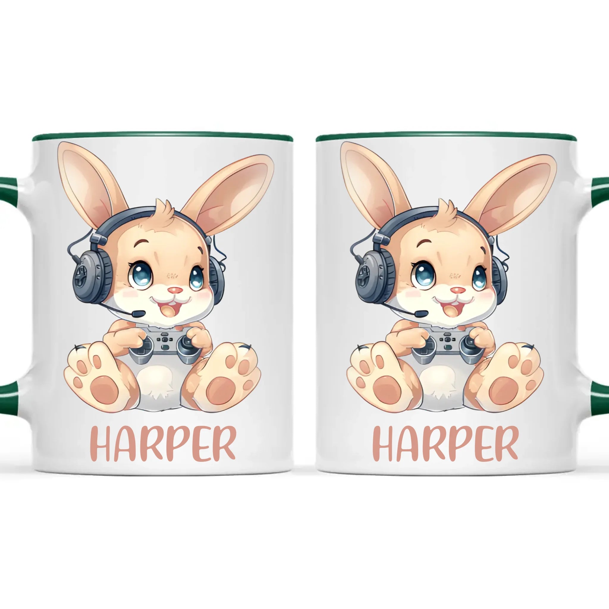 Personalised Gaming Bunny Kids Cup - Custom Name Cup - 11oz, 6oz or Enamel Cup - Cute Gamer Rabbit Gift - NZ Made