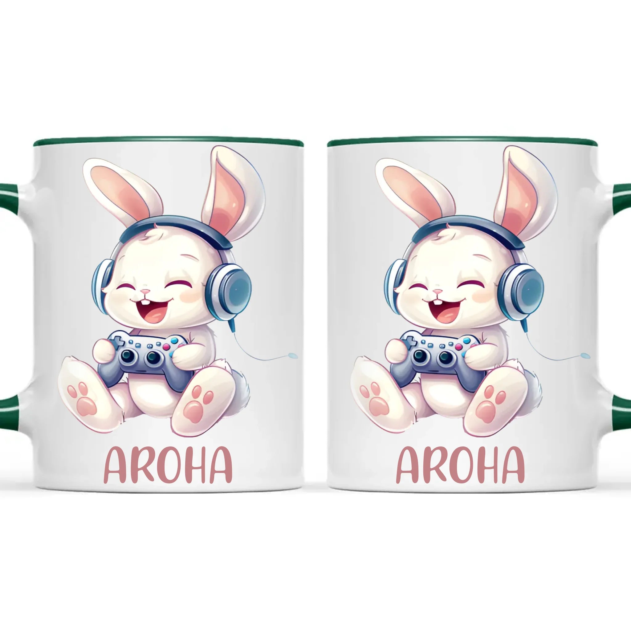 Personalised Gaming Bunny Kids Cup - Custom Name Cup for Boys and Girls - 11oz, 6oz or Enamel Cup - Cute Gamer Rabbit Gift - NZ Made