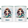 Personalised with Name, Dark-Haired Mermaid Princess Kids Mug – Custom Under-the-Sea Cup for Children – Available in 11oz, 6oz & Enamel