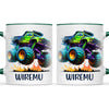 Personalised with Name, Green Monster Truck Kids Mug – Custom Off-Road 4x4 Cup for Children – Available in 11oz, 6oz & Enamel Options