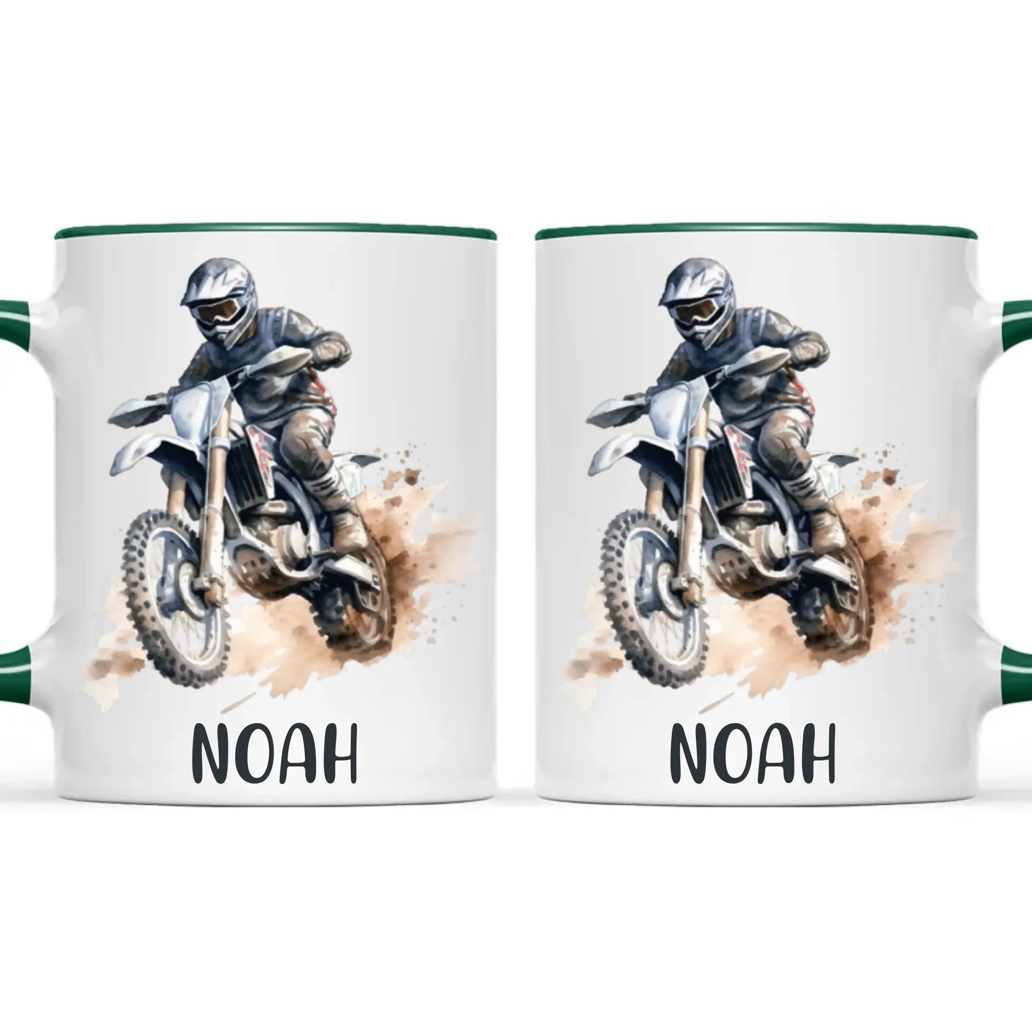 Personalised with Name, Motocross Rider Kids Mug – Customised Dirt Bike Racing Cup for Children – Available in 11oz, 6oz & Enamel Options
