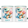 Personalised with Name, Dinosaur Ice Cream Kids Mug – Customised Cute Dino Cup for Children – Available in 11oz, 6oz & Enamel Options