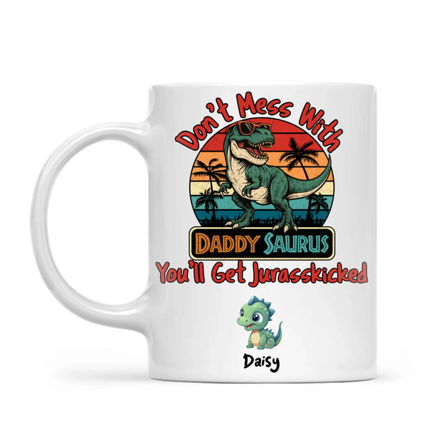 Personalised Daddy Saurus Mug – Custom Dinosaur Father’s Day Gift with Up to 4 Kids (11oz)