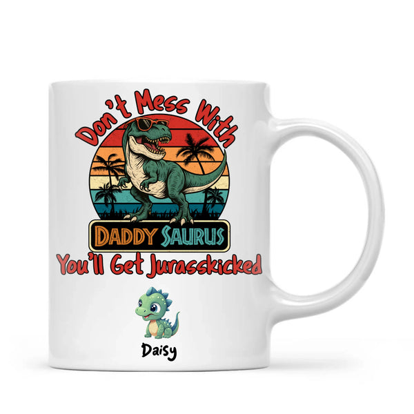 Personalised Daddy Saurus Mug – Custom Dinosaur Father’s Day Gift with Up to 4 Kids (11oz)