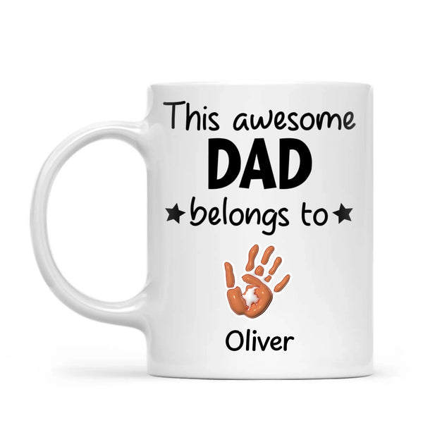Personalised “This Awesome Dad Belongs To” Mug – Custom Handprint Design with Up to 6 Kids (11oz)