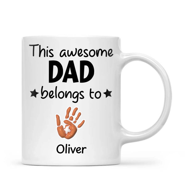 Personalised “This Awesome Dad Belongs To” Mug – Custom Handprint Design with Up to 6 Kids (11oz)