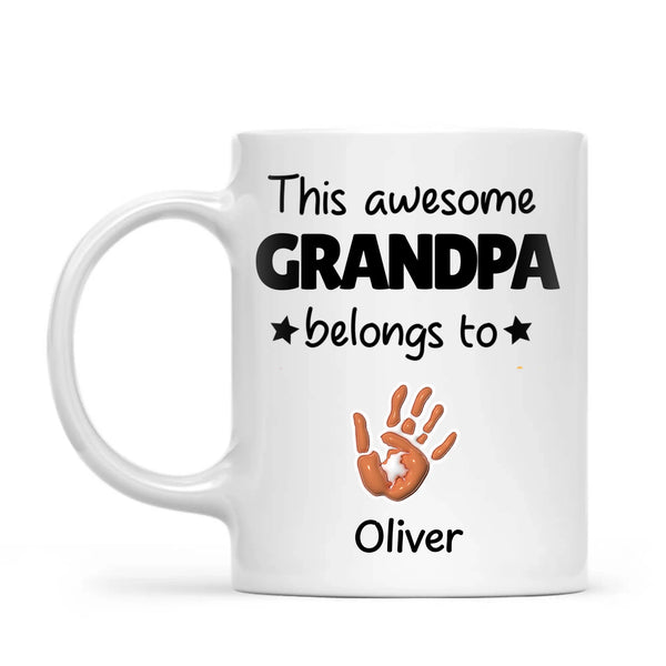 Personalised “This Awesome Grandpa Belongs To” Mug – Custom Handprint Design with Up to 6 Grandkids (11oz)