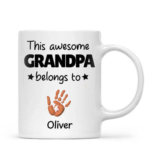 Personalised “This Awesome Grandpa Belongs To” Mug – Custom Handprint Design with Up to 6 Grandkids (11oz)