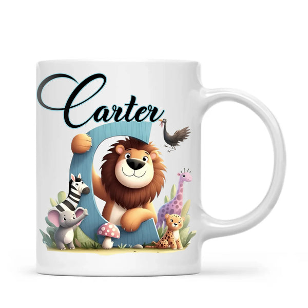 Personalised Zoo Animals Alphabet Kids Mug – Custom Name Cup with Lion, Elephant, Giraffe & Jungle Friends | 11 oz, 6 oz & Enamel