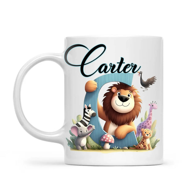 Personalised Zoo Animals Alphabet Kids Mug – Custom Name Cup with Lion, Elephant, Giraffe & Jungle Friends | 11 oz, 6 oz & Enamel
