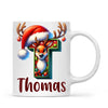 Personalised Christmas Reindeer Alphabet Kids Mug – Custom Name Cup with Festive Letter & Santa Hat | 11 oz, 6 oz & Enamel Options