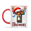 Personalised Christmas Reindeer Alphabet Kids Mug – Custom Name Cup with Festive Letter & Santa Hat | 11 oz, 6 oz & Enamel Options