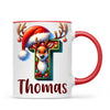 Personalised Christmas Reindeer Alphabet Kids Mug – Custom Name Cup with Festive Letter & Santa Hat | 11 oz, 6 oz & Enamel Options