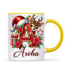 Personalised Christmas Alphabet Kids Mug – Custom Name Cup with Reindeer, Santa Hat & Festive Letter Design | 11 oz, 6 oz & Enamel Options